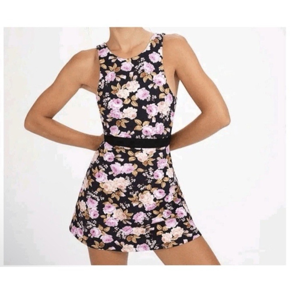 For Love & Lemons Athletic Tennis Tank Dress Floral Dark Fairy Moody Sport AOP S
